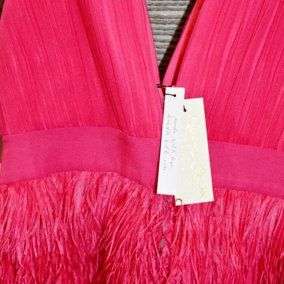 NWT ALICE + OLIVIA TEGAN FEATHER PARTY DRESS - WILD PINK - US 10 - Picture 8 of 8